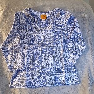 NWOT RUBY RD 3/4 sleeve, petite small, light blue and white.  Cotton/spandex.